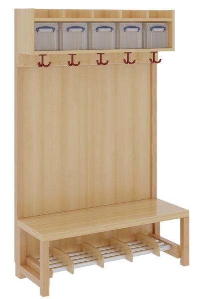 Komplettgarderobe 5 Plätze mit Boxen und Rückwand